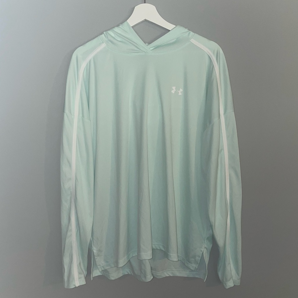 Under Armour long sleeve heatgear hooded shirt light aqua blue size xxl